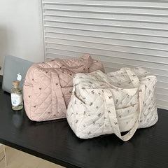 Hnewly  Portable Duffle Luggage Travel Bag Cherry Quilted Cotton Mommy Handbag Large Capacity Shoulder Bags For Women