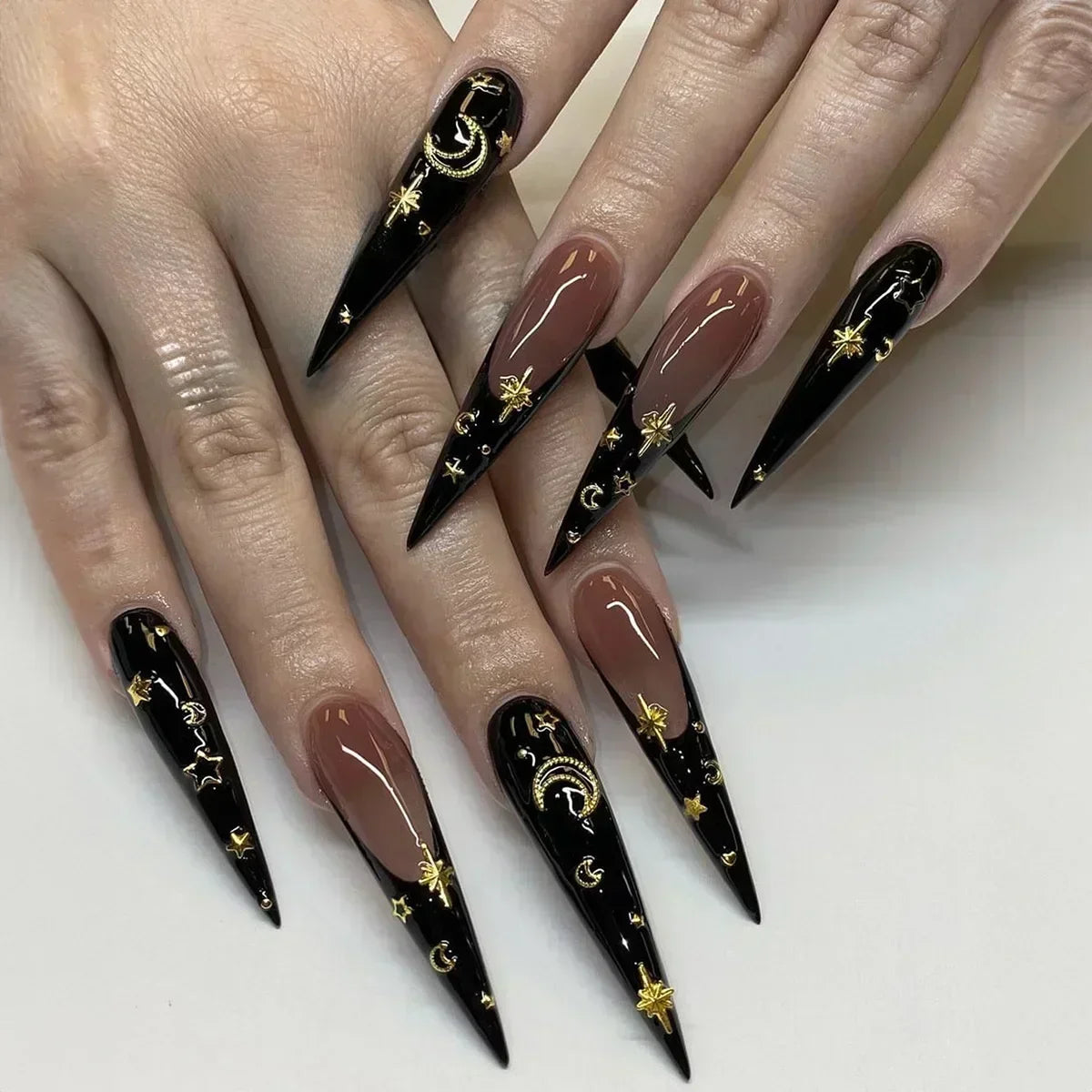 Hnewly 24Pcs French Almond False Nails Glitter with Rhinestones Wearable Fake Nails Artificial Simple Full Cover Press on Nails Tips