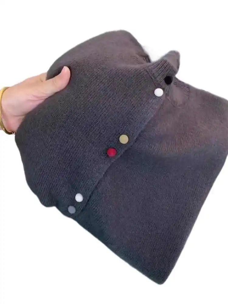 Hnewly  Solid Single Breasted Sweater Women New Autumn  Winter O-neck Loose Basic Top Elegant Long Sleeved Knitted Cardigan Jacket