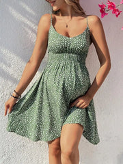 Hnewly  Spaghetti Strap Ditsy Floral Print Casual Short Dress For Women
