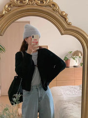 Hnewly  One Button Cardigan for Women Long Sleeve Single Button Up Plain Sweater Jacket Shrug Cardigan Teen-girl Y2K Outfit