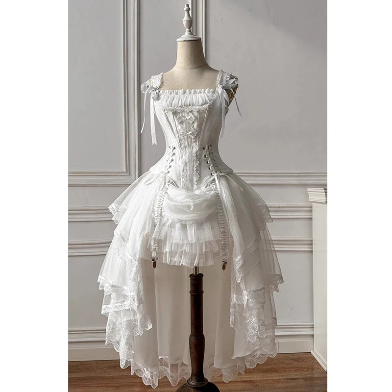 Hnewly  French Elegant Retro Sweet Princess Dresses Women's High Waist Slim Long Tail Tea Party Dress Girls Lolita Style Dress Vestidos