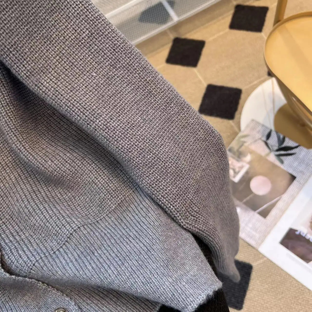 Hnewly  Women's Spring Autumn Sweater New Elegant Grey Lapel Long Sleeve Single Breasted Slim Fashion All-Match Short Coat