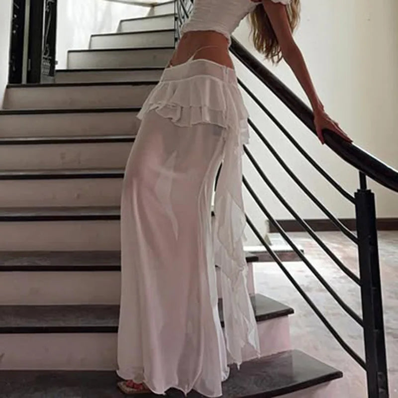 Hnewly Summer Perspective Sexy Lotus Leaf Edge Splicing Long Dress