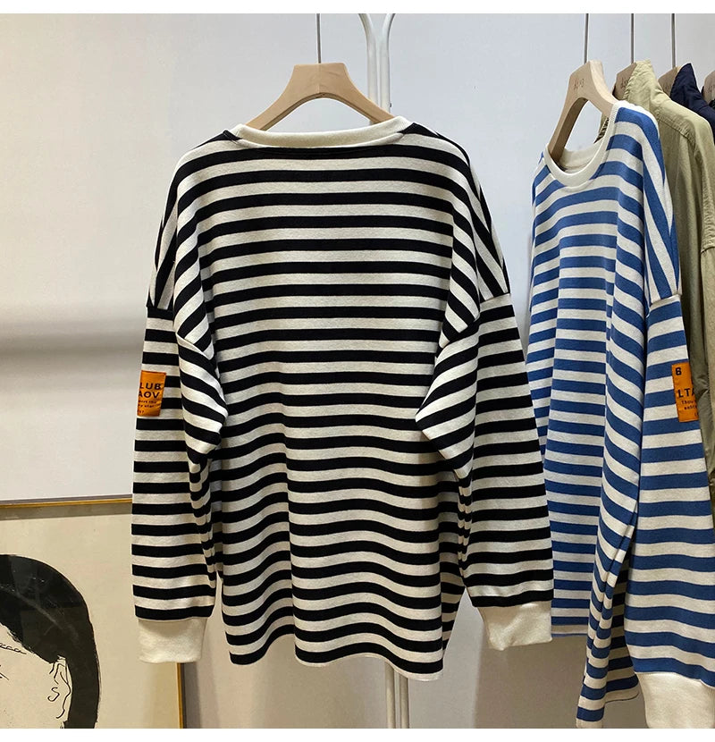 Hnewly  Spring Autumn Striped Sweatshirts  Women Casual Loose Long Sleeve Tops Korean Style Trend All-Matched Pullovers