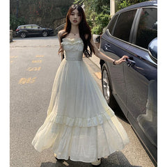 Hnewly Elegant Satin V Neck Dress Women Y2K Korean Chic Ribbon Slim Midi Dress Summer Sexy Hollow Out Folds Sleeveless Vestidos Mujer