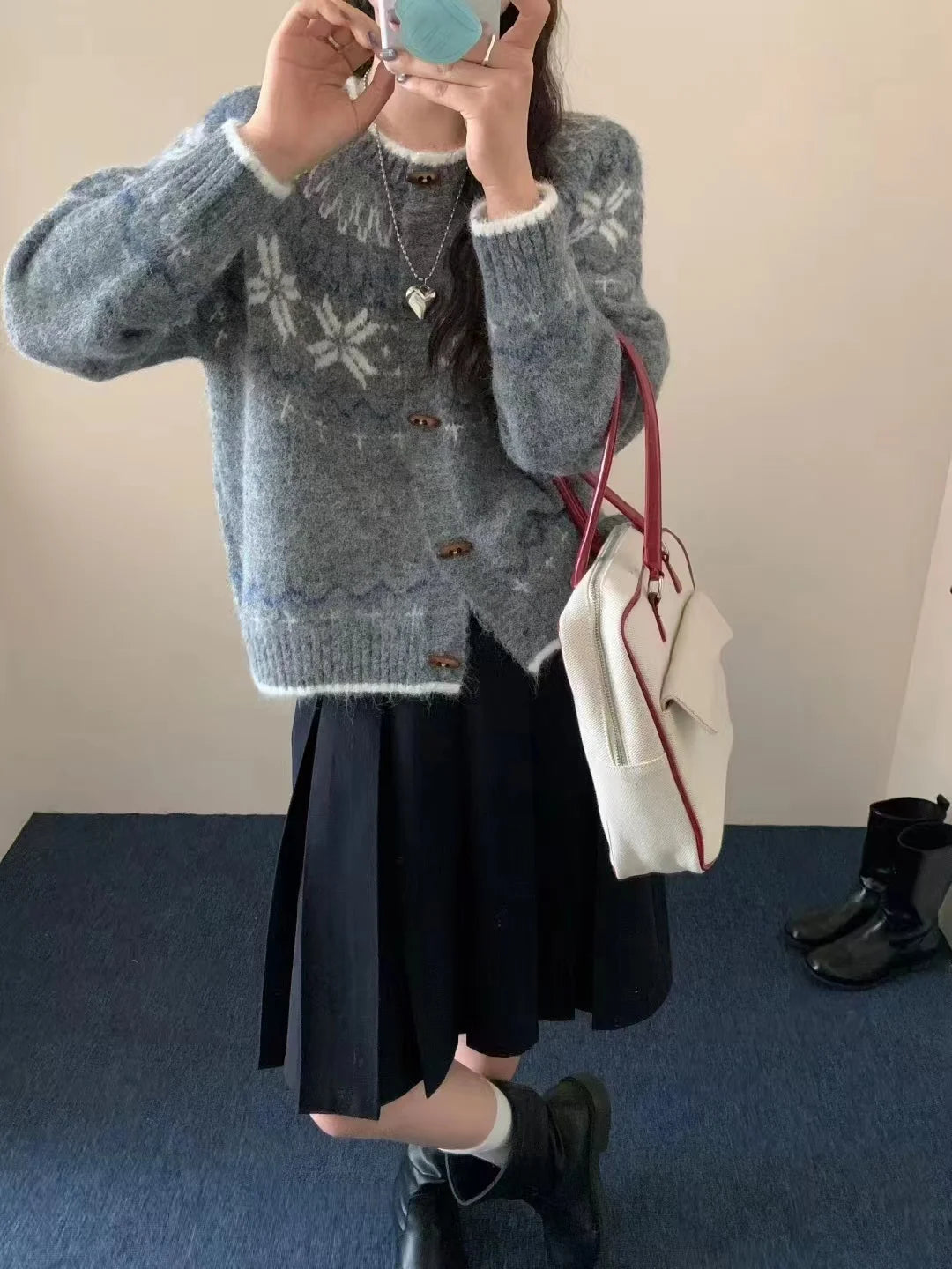 Hnewly  Soft Knit Button Up Cardigan Women Fair Isle Sweater Jacket Ladies Teen-Girl Fall Winter Christmas Knitwear Casual Chic Outfit