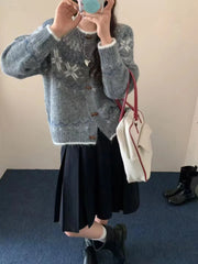 Hnewly  Soft Knit Button Up Cardigan Women Fair Isle Sweater Jacket Ladies Teen-Girl Fall Winter Christmas Knitwear Casual Chic Outfit