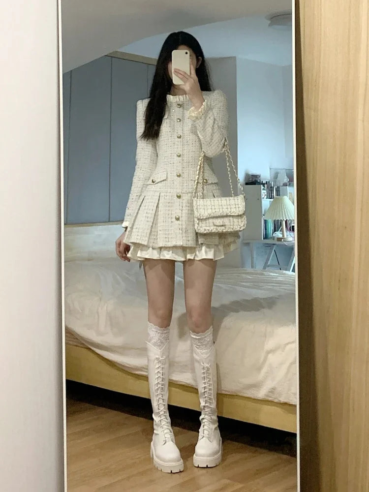 Hnewly Elegant and Pretty Women's Mini Dress Long Sleeve O Neck Slim Fit Korean Fashion Spring Autumn New