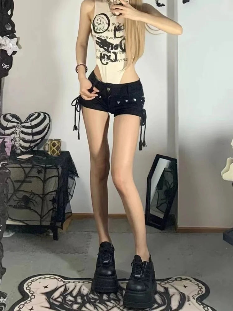 Hnewly  Shorts Women Skinny Creativity Lace-up Popular Streetwear Daily Personality Students Holiday Fashion Sexy American Retro Leisure