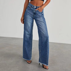 Hnewly  High-waisted Straight-leg Furred Jeans, Women's New Fashion High-waisted Wide-leg Pants Jeans,spring and Autumn for Women Y2k