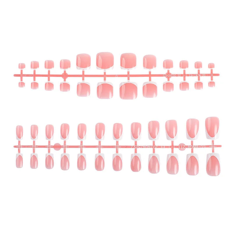 Hnewly 48pcs Hand & Foot Two-Piece set White French style Fake Nails With Square Shape Simple Press On Nails False Toe Nail