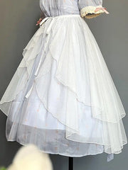 Lunivop  Sweet Lolita Asymmetrical Sheer Mesh Cover Up Curtain OP JSK Skirt Women Japanese Kawaii Elegant Double Layered Party Skirts