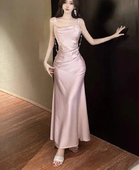 Hnewly  Sexy Dresses Women Sleeveless Slash Neck Satin Elegant Slim Summer Fashion Temperament Party Dress Female Sexy Backless