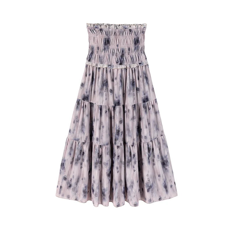 Hnewly Summer 2 Piece Skirt Sets Women Casual Sleeveless Blouse + Print Midi Skirt French Vintage Evening Party Elegant Suits