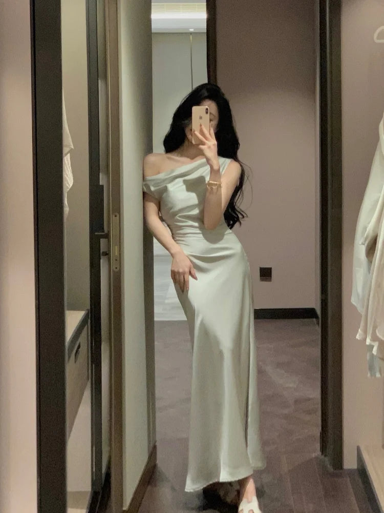 Hnewly Elegant Off Shoulder Evening Party Dresses Women Summer Slim One Piece Solid Vestidos Woman Party Club Dress Fashion Vestido