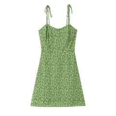 Lunivop  Green Floral Print Sexy Sling Mini Dress Women Summer A-line Casual Holiday Robe