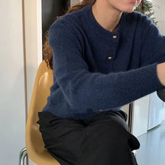 Hnewly  Plush Velvet Knitted Cardigan Sweater Women's Autumn Japanese Style Loose O-neck Short Jacket Long Sleeve Single Breasted Top