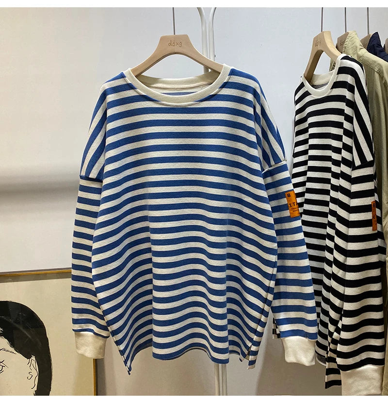 Hnewly  Spring Autumn Striped Sweatshirts  Women Casual Loose Long Sleeve Tops Korean Style Trend All-Matched Pullovers
