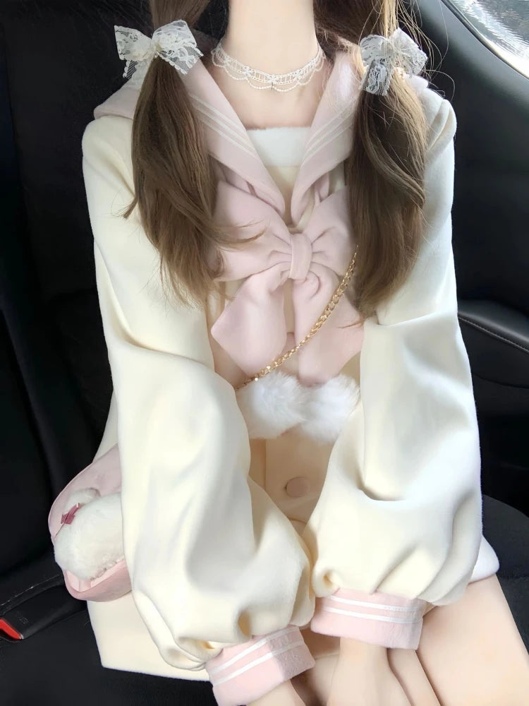 Hnewly cute winter outfits Sweet Japanese Kawaii Short Overcoats Women Lolita Thin Jacket Female 2000s Vintage Clothing Street Wear Dress Coats Y2k Autumn