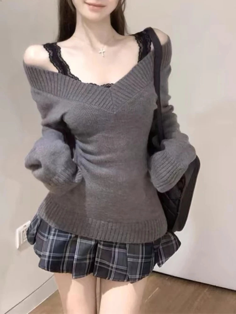 Hnewly Winter Korean College Style Vintage 3 Piece Set women Knit Sweater + Black Vest + Pleated Skirt New Aesthetic Fashion Retro