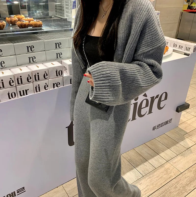 Hnewly  Zip Up Knit Sweater Cardigan Women Long Sleeve Boxy Fit Zipper Front Crop Sweater Jacket Teen-girl Fall Winter Acubi Y2k Outfit