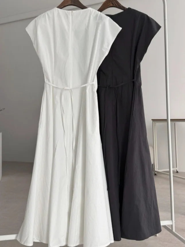 Hnewly Summer Svel Wrap Waist Dr Women's Pure Color Long Dr round Ne Design Faionable plus Size Clothing