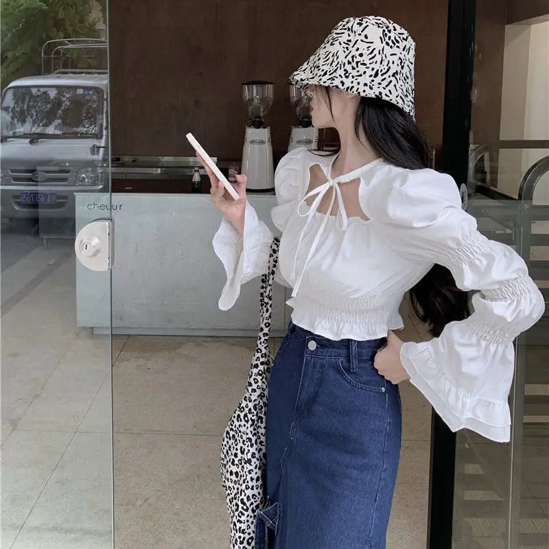 Hnewly Blouses Women Crops Tender New Arrival Pure Chic Prevalent Dating Spring Fall Leisure Preppy Style Holiday Fit Mujer Blusas