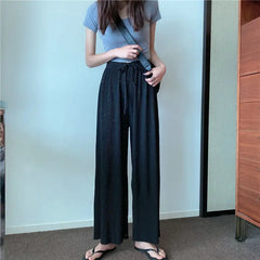 Hnewly  Pleated Wide Leg Women's Summer Loose High Waist Casual Straight Pants