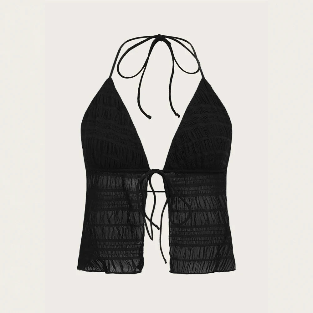 Hnewly Mia Muse Tanks Summer  Hotsweet K-Style Lace-Up Open Stitch Sleeveless Halter Neck Skinny Fit Tanks For Women