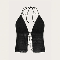 Hnewly Mia Muse Tanks Summer  Hotsweet K-Style Lace-Up Open Stitch Sleeveless Halter Neck Skinny Fit Tanks For Women
