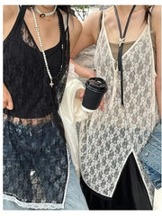 Hnewly New Strap Transparent Mesh Split Dress Stacked