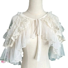 Hnewly  Lolita Cardigans Shirt Summer Women Sunscreen Shawl Blouse OP All-match Elegant Lace Ruffles Cloak Shawl Top
