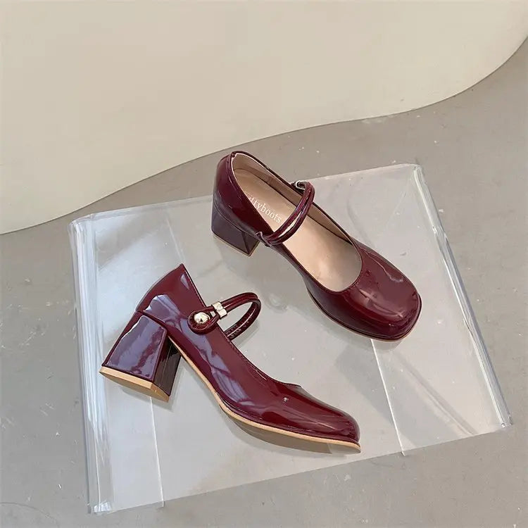 Hnewly New Mary Jane Shoes Women's Shoes Thick Heel Buckle Lolita Shoes School Fashion Simple Hundred High Heels Women Heels