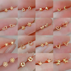 Lunivop  Needles Gold Color Simple Small Butterfly Stud Earrings for Women Hypoallergenic Daily Wear Ear Girls Pierc Gifts