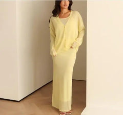 Hnewly  Women's Elegant Soft Two-Piece Set Long Sleeve Multi Button Coat  and Sleeveless Strap Dress Design for Leisure Wear ﻿
