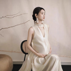 Hnewly  Woman Photo Shoot Maternity Dress Studio Summer White V-neck High End Pregancy Dresses Mommy Portrait Photography Outfit Clothes