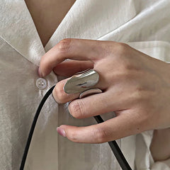 Hnewly Minimalist Silver Color Cuff Rings for Women Couples New Fashion Creative Smooth Pattern Geometric Party Jewelry Gifts