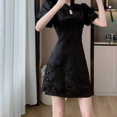 Hnewly  Spring Summer Dresses Woman Chinese Style Vintage Elegant Mini Dress A-line Fashion Short Sleeve Vestidos Mujer