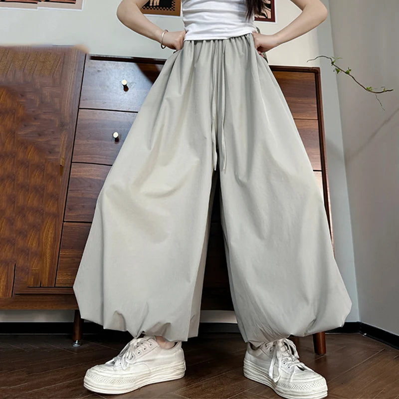 Hnewly  Korean Wide Leg Flower Bud Skirt Pants Women Summer High Waist Oversized Pants Woman Chic Loose Solid Color Casual Trouser