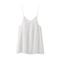 Hnewly  Fashion Pleated V-Neck Mini Puff Dress Female Sexy Backless Beach Vocation Suspender Vestido Casual Loose A-Line Short Dresses