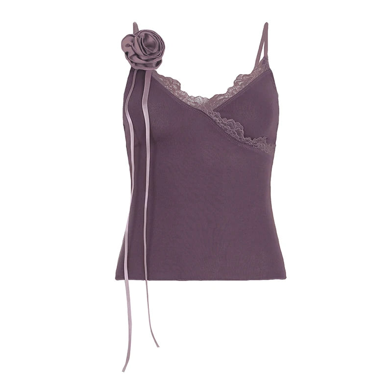 Hnewly Vintage Solid Strap Top Retro Floral Stitching Sleeveless Slim-fitting Crop Tops Women Summer Casual Knitted Tees Grunge