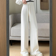 Hnewly  Fashion Tassel Edge Knitted Pants for Women Loose Wide Leg Pants Woman Autumn Winter Drawstring High Waist Baggy Strousers Lady