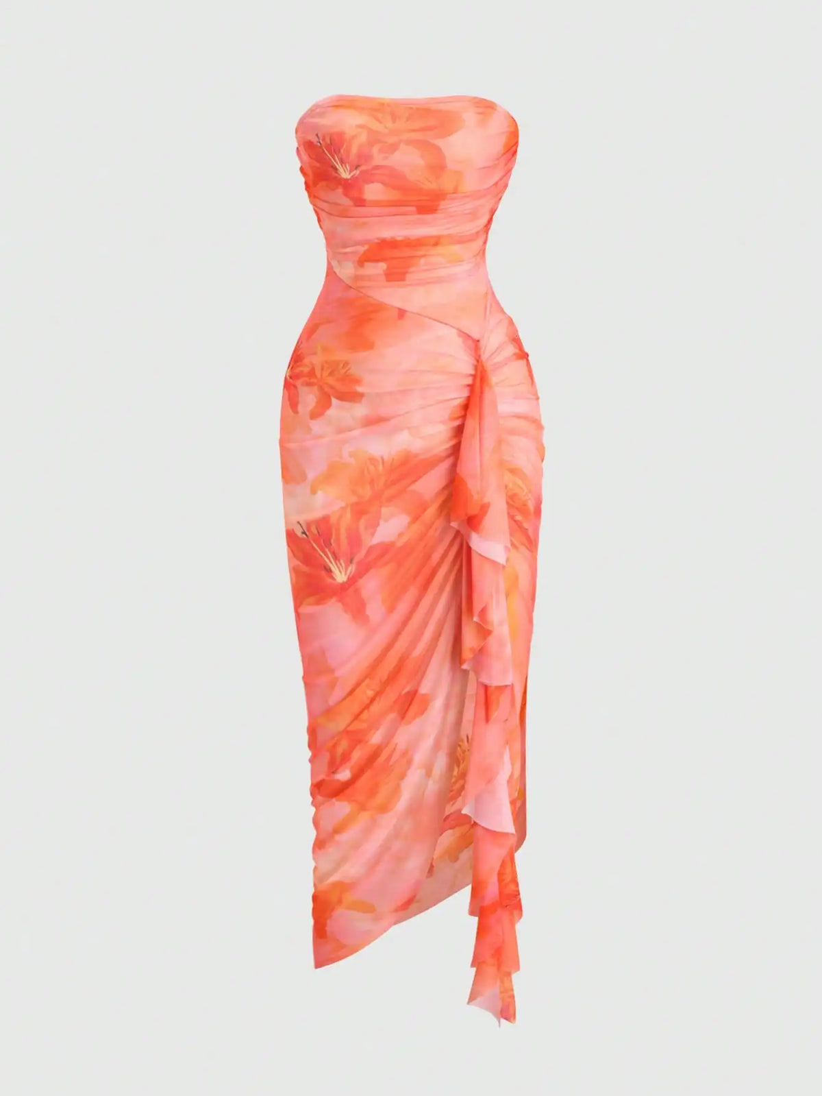 Lunivop  Women's Floral Print Ruffle Hem Bustier Dress For Holiday