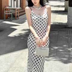 Hnewly  Fashion Polka Dot Spaghetti Strap Maxi Dress Women Backless Evening Long Dress Female Summer New Vacation Party Beachwear