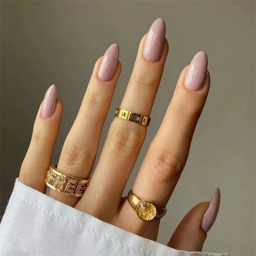 Hnewly 24pcs Artificial Nail Art Fake Nails Full Coverage Removable Ballet Short Press On Nails tips Chips Waterproof Solid Colour set