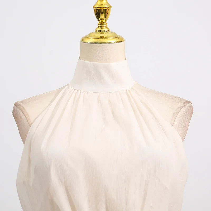 Hnewly Fashion Solid Color Dress Women's High Neck Sleeveless Waist Ruffle Hem Dresses 2025 Summer New Tide