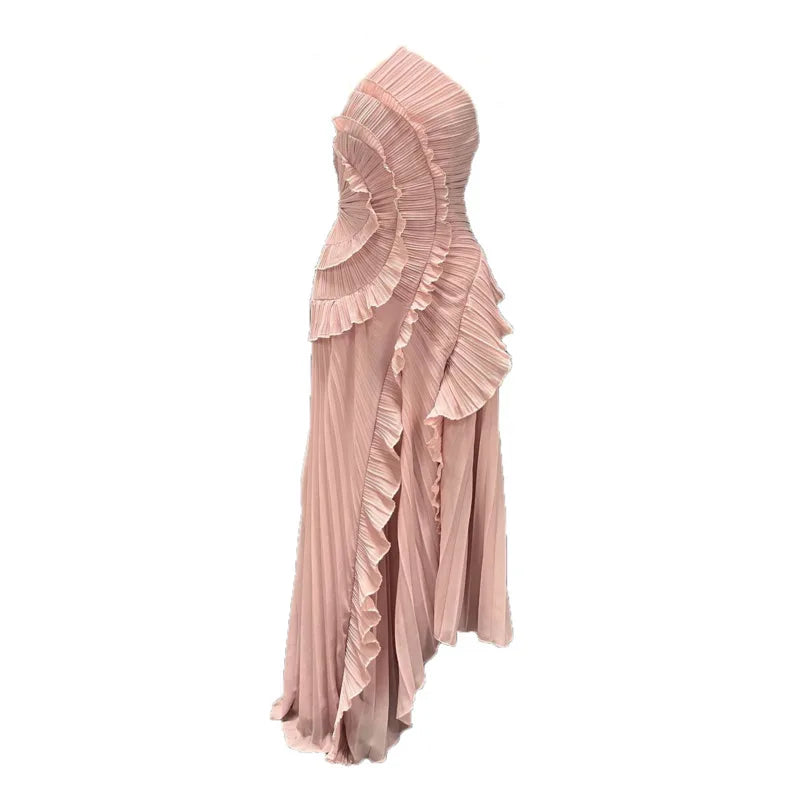 Hnewly Fashion Folds Irregular Dress Women's Halterneck Sleeveless Tierred Casual Dresses 2025 Summer New Tide