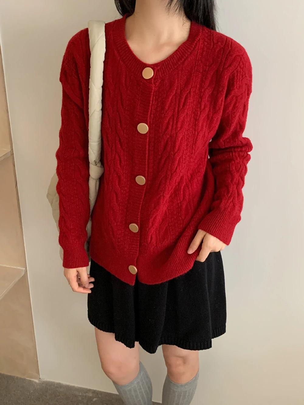 Hnewly  Vintage Twist Knit Cardigan Women's Lazy Loose Soft Thickened Single-Breasted 2025 Autumn Winter New Korean Style Female Tops