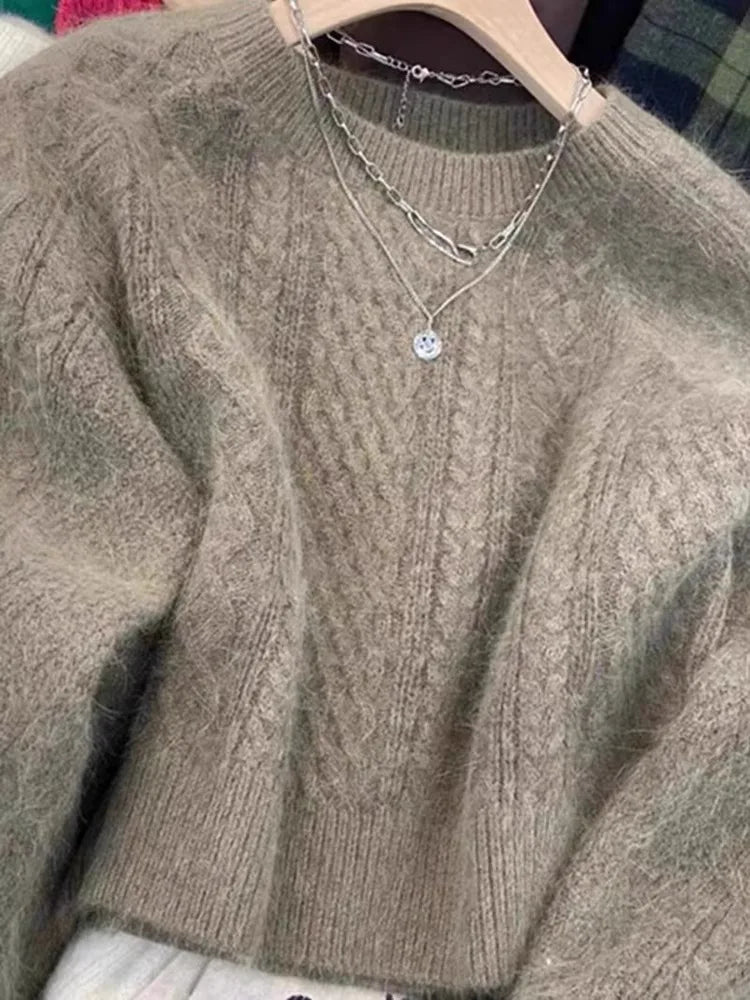 Hnewly  Imitation Raccoon Velvet Sweater Fashion Thread Round Neck Top Women's Autumn Winter Thick Long Sleeve Warm Knitted Hoodie
